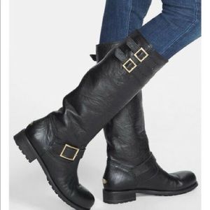 Jimmy Choo knee high black leather biker boot
